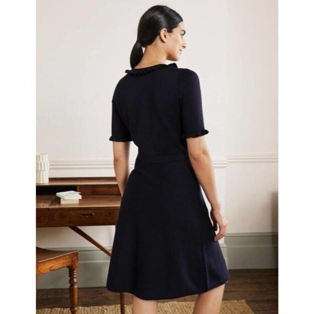 Boden Womens Sweater Shift Dress UK 16 US 12 Navy Blue Knit Ruffled D0225 NWT - Picture 4 of 14
